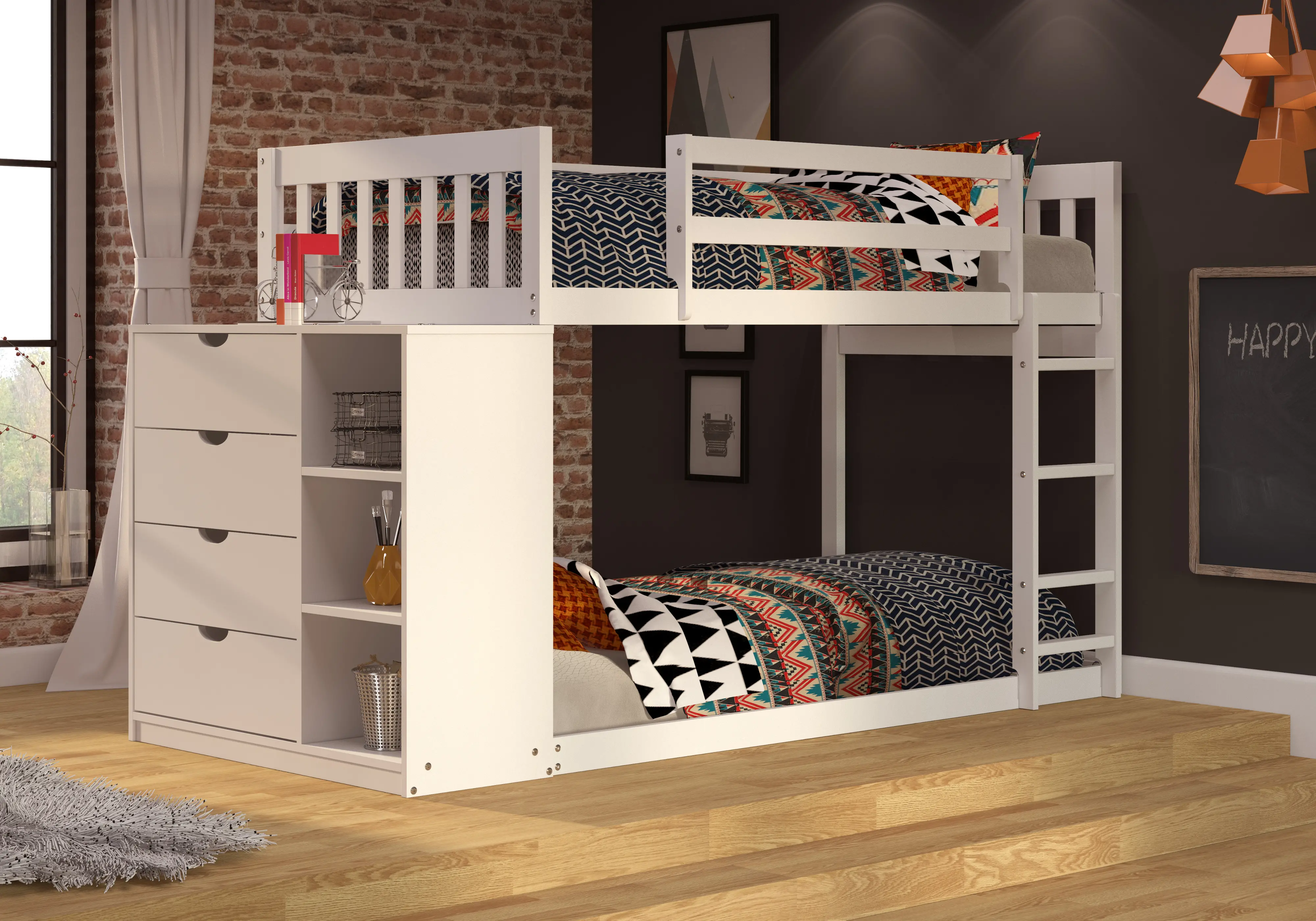 Mission White Twin-over-Twin Bunk Bed with Chest