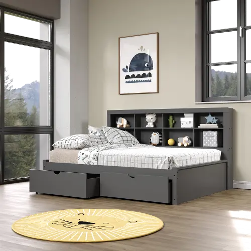 Gray Full Bookcase Daybed with Storage Drawers RC Willey