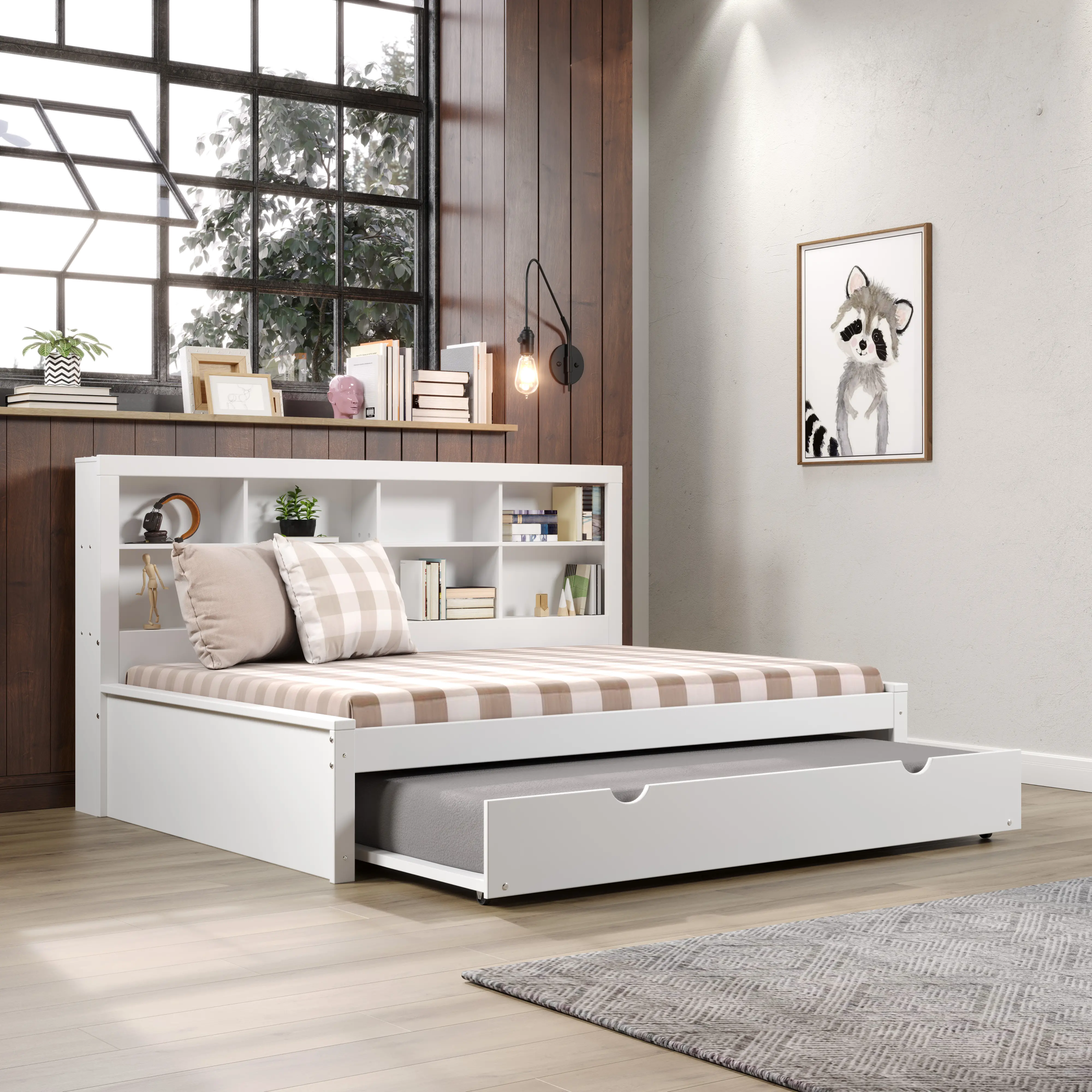 White Full Bookcase Daybed with Trundle