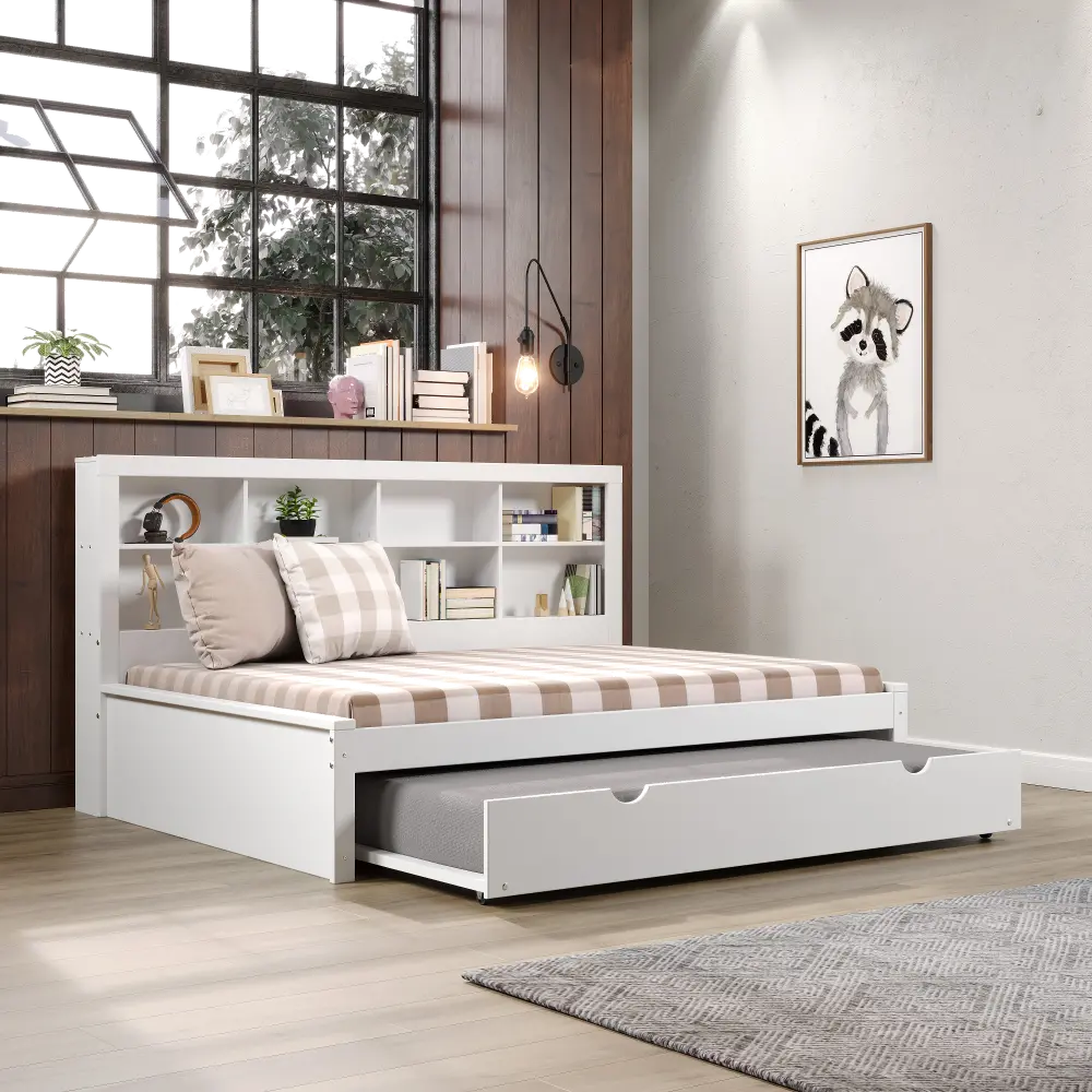 White Full Bookcase Daybed with Trundle-1