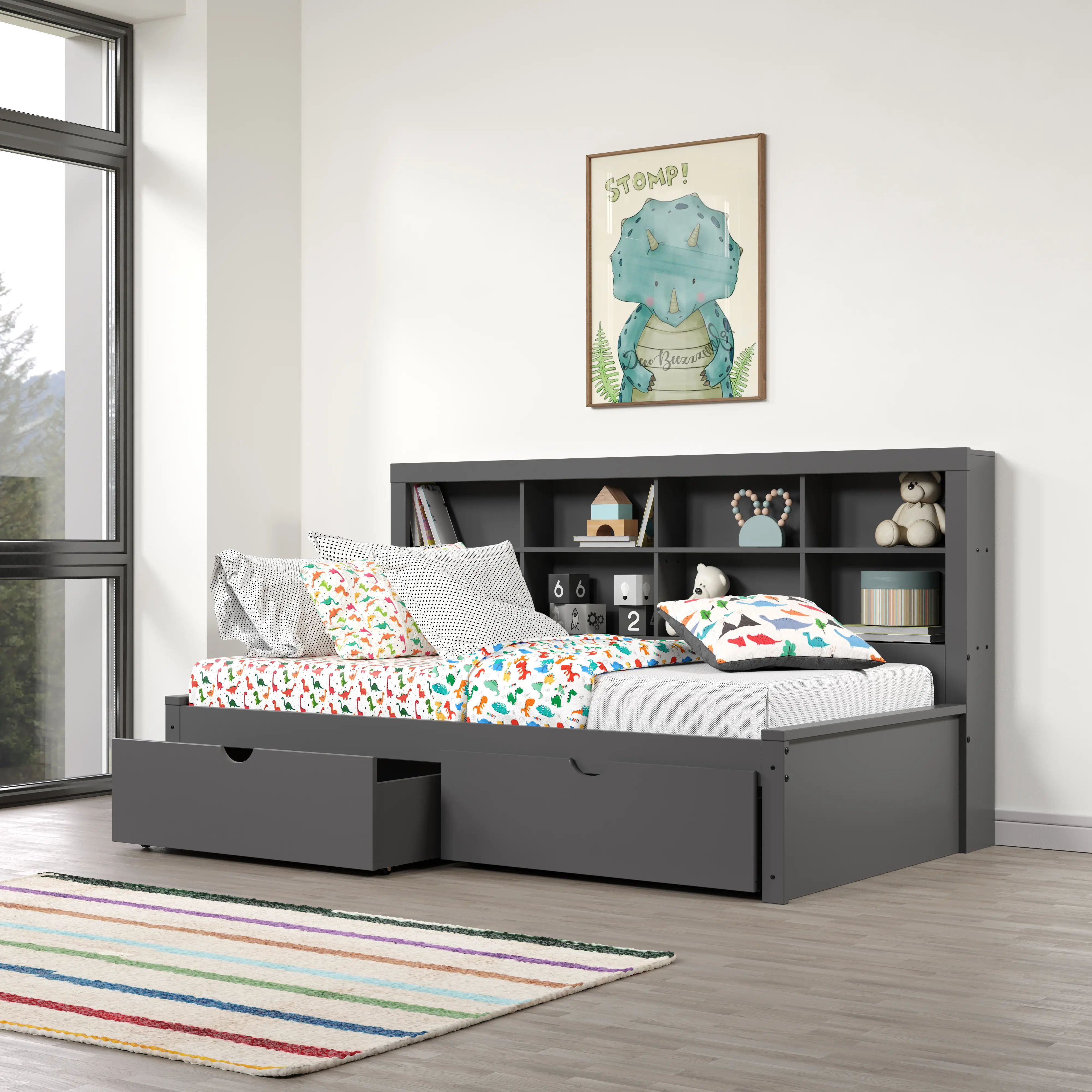 1733-TDG505-DG Gray Twin Bookcase Daybed with Storage Drawers sku 1733-TDG505-DG