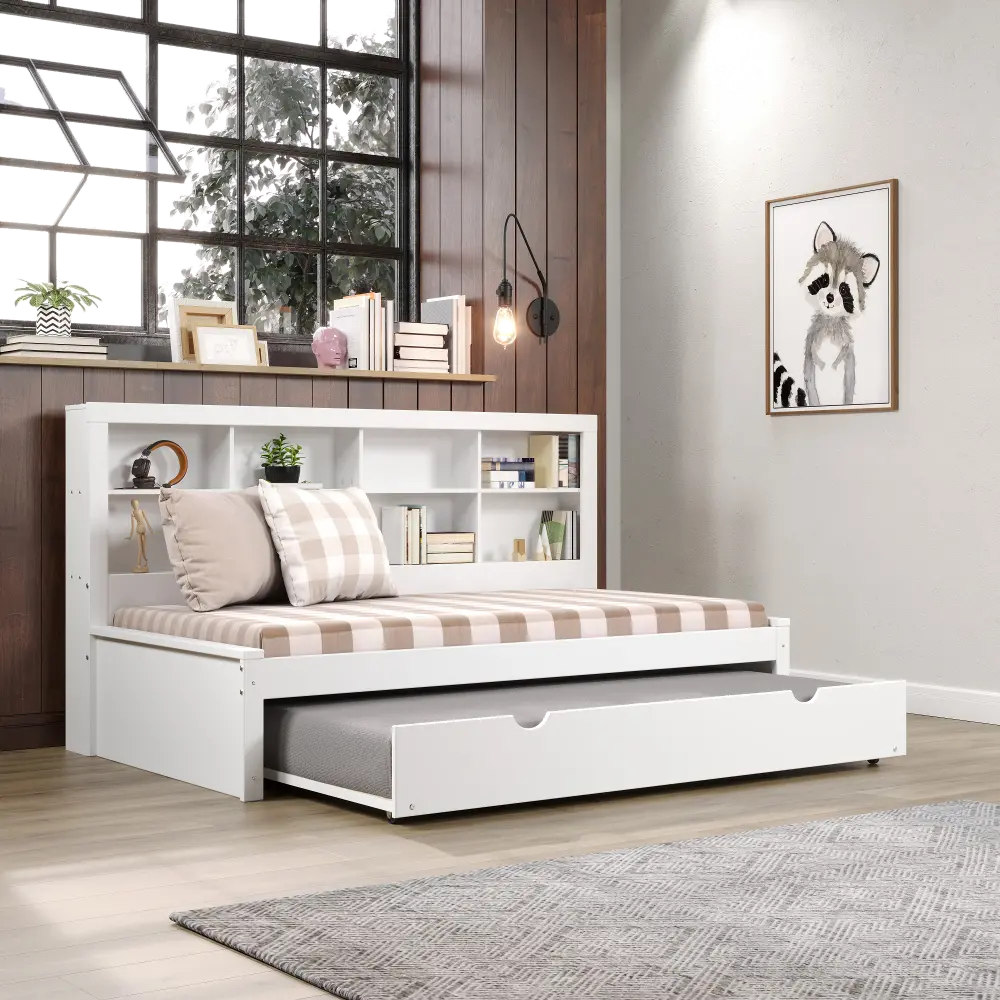 White Twin Bookcase Daybed with Trundle-1