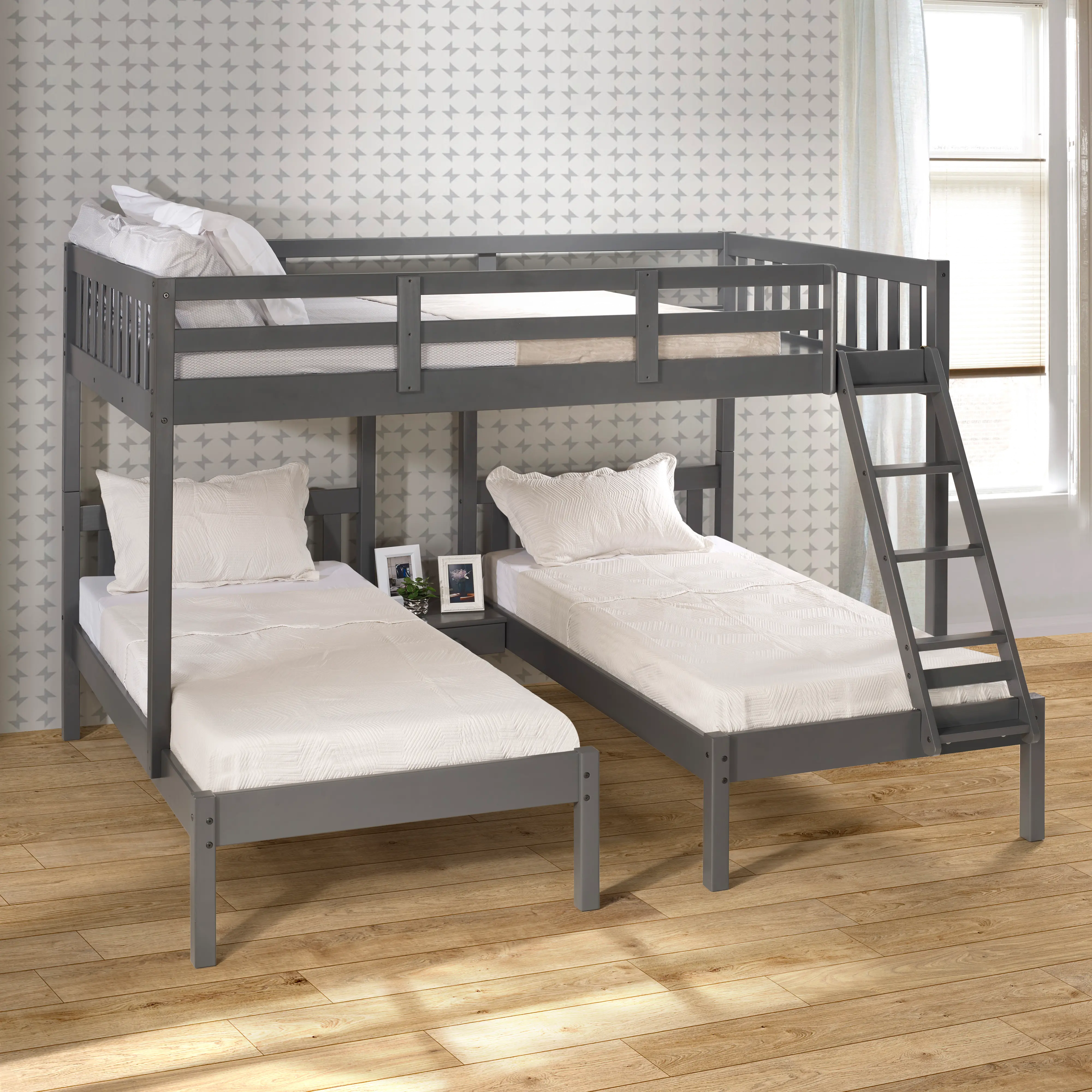 Gray Full over Double Twin Bunk Bed