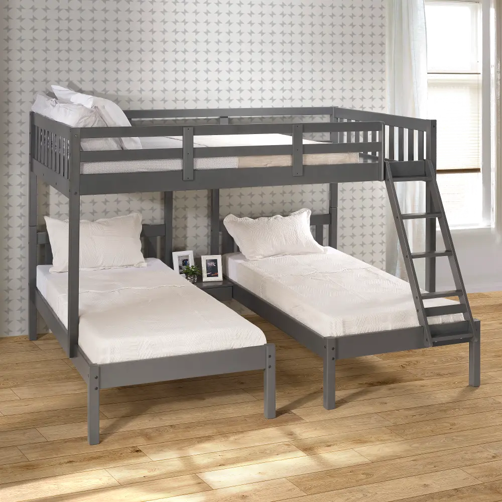 Gray Full over Double Twin Bunk Bed-1