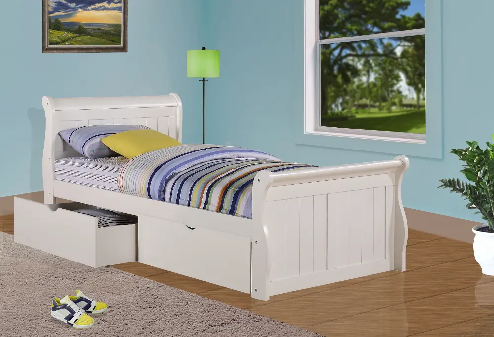 Mission White Twin Sleigh Bed with Drawers-1