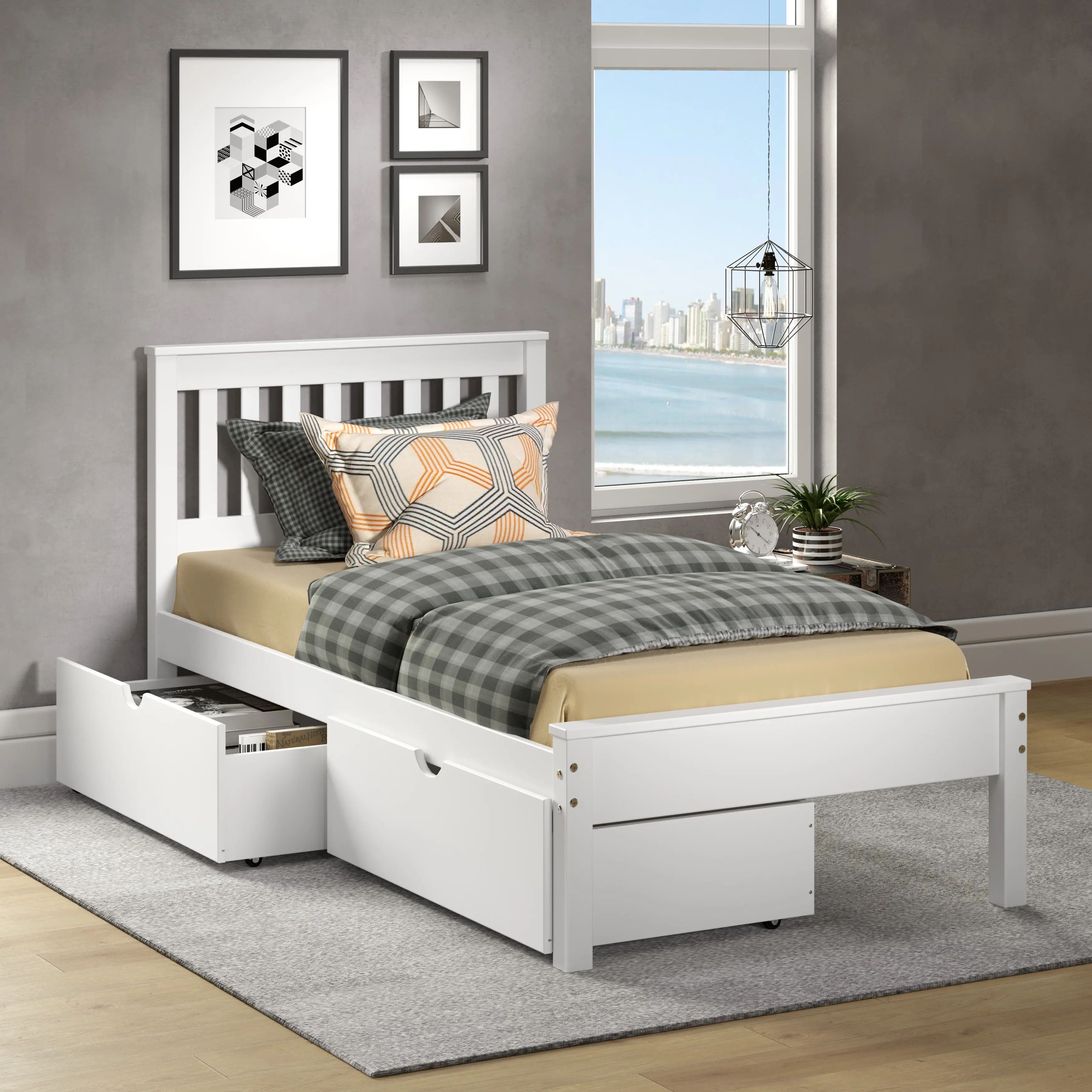 Photos - Bed Donco Trading Contempo White Twin  with Storage 500-TW 505-W