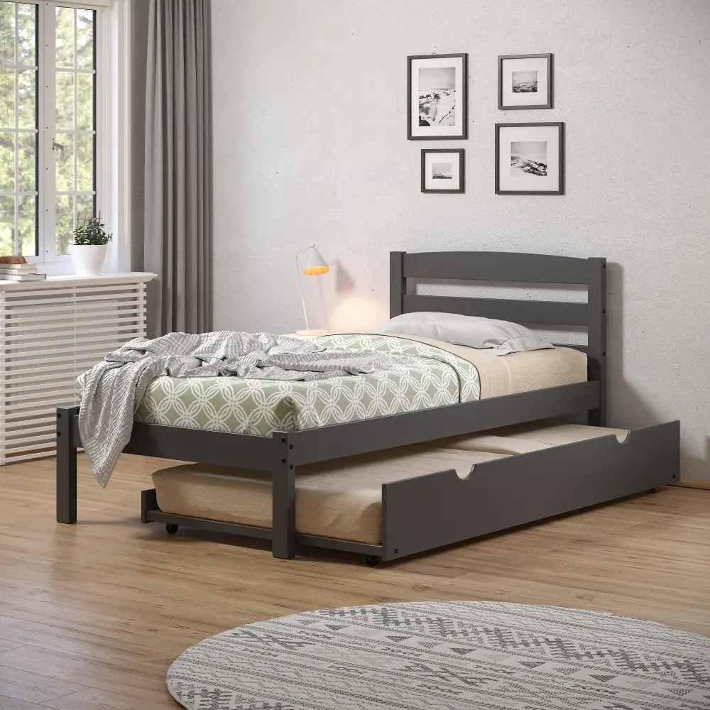 Econo Gray Twin Bed with Trundle-1