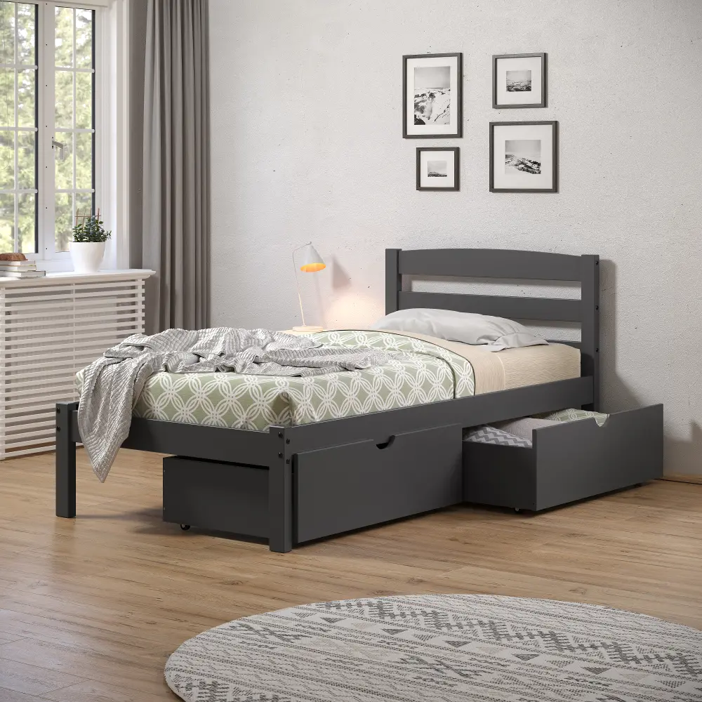 Econo Gray Twin Bed with Storage Drawers-1