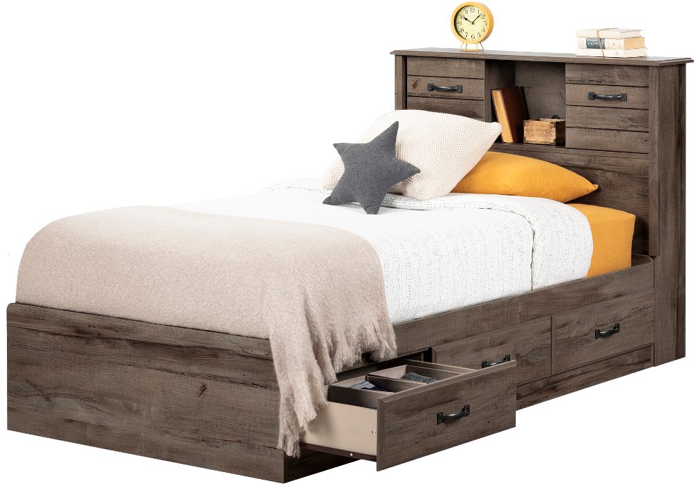 Ulysses Brown Twin Bed and Headboard Set - South Shore