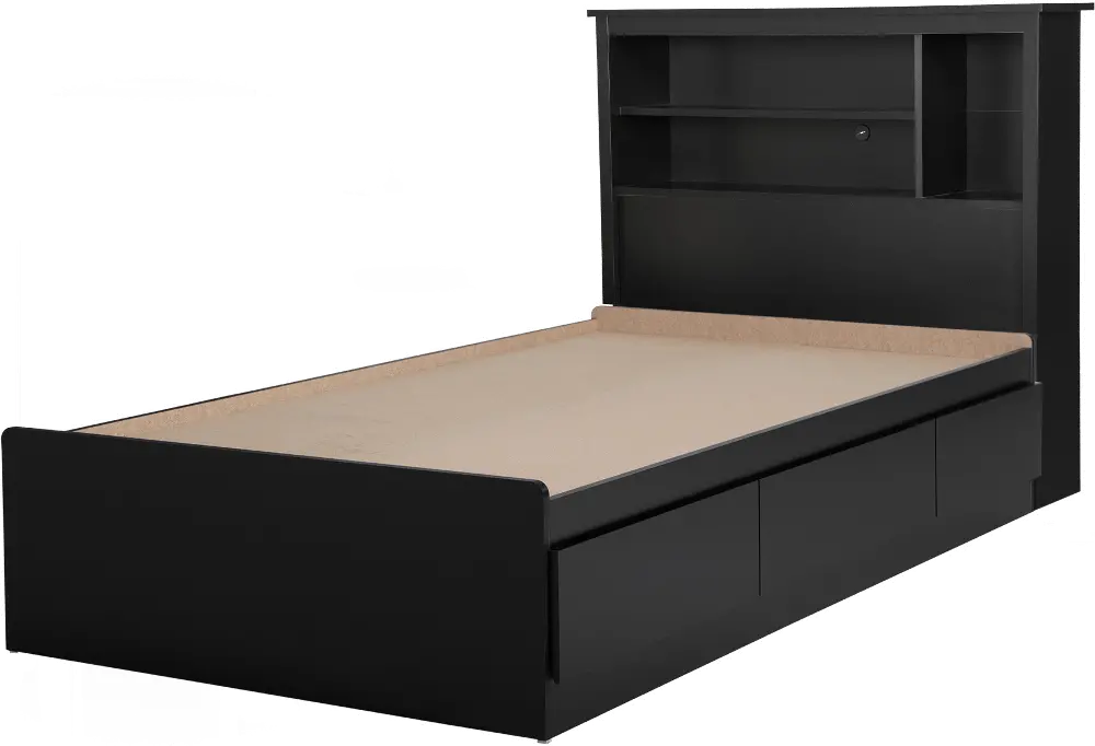 15144 Vito Black Twin Mates Bed with Bookcase Headboard Set - South Shore-1