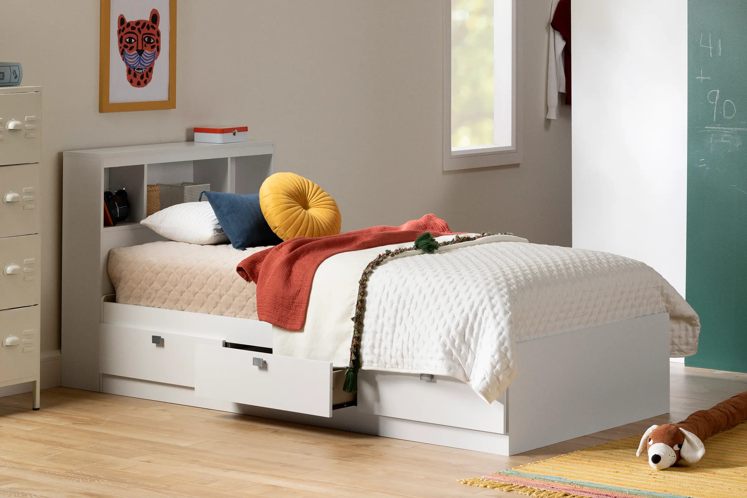 Spark White Twin Storage Bed and Bookcase Headboard Set - South Shore