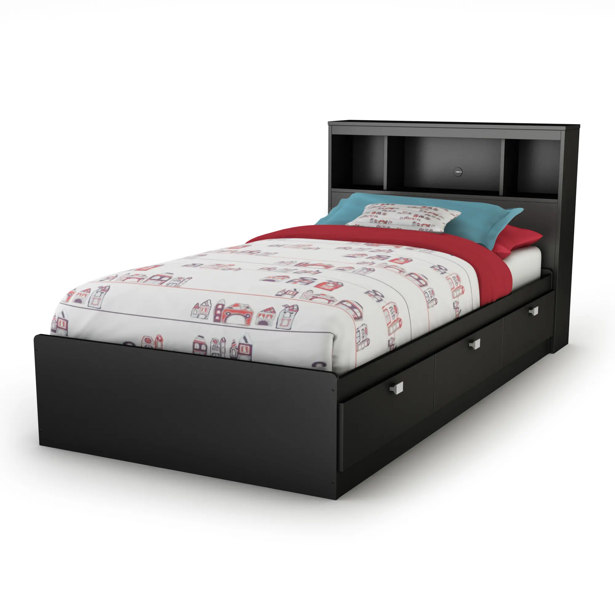 Spark Black Twin Storage Bed and Bookcase Headboard Set - South Shore