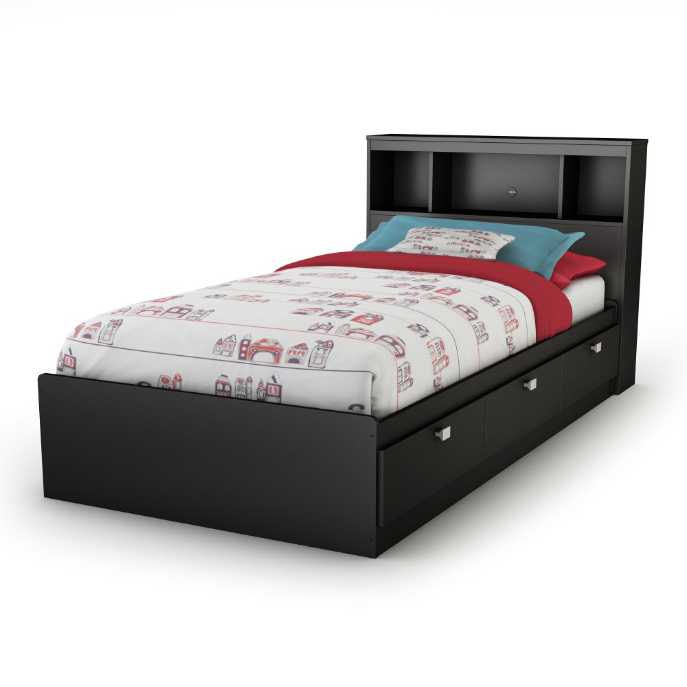 Spark Black Twin Storage Bed and Bookcase Headboard Set - South Shore