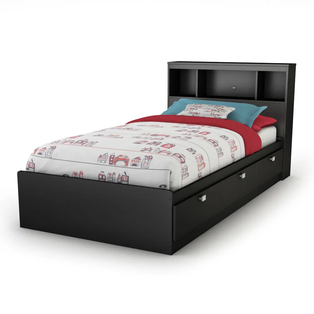10049 Spark Black Twin Storage Bed and Bookcase Headboard Set - South Shore-1