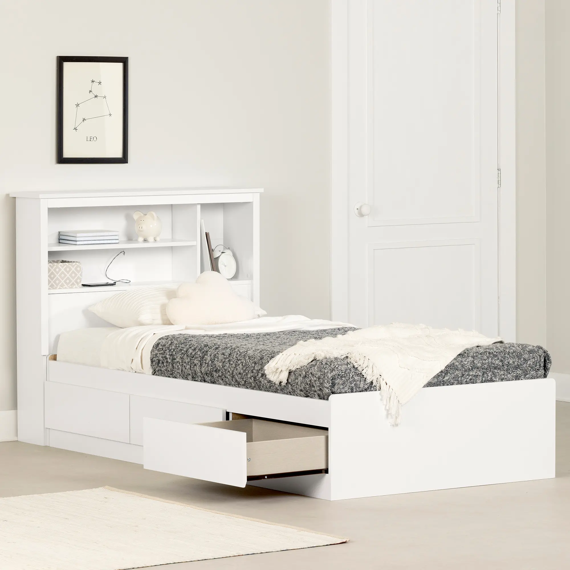 11274 Vito White Twin Mates Bed with Bookcase Headboard  sku 11274
