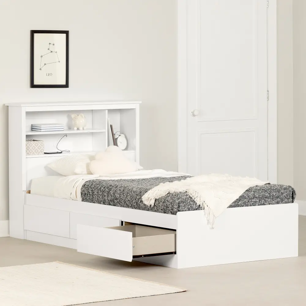 11274 Vito White Twin Mates Bed with Bookcase Headboard - South Shore-1