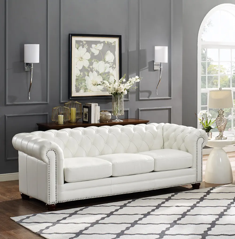 Kennedy White Leather Sofa-1