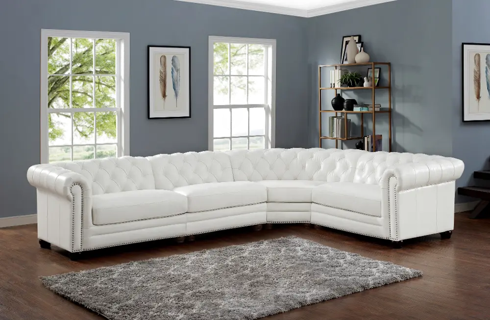 Kennedy White Leather 4 Piece Sectional - Amax Leather-1