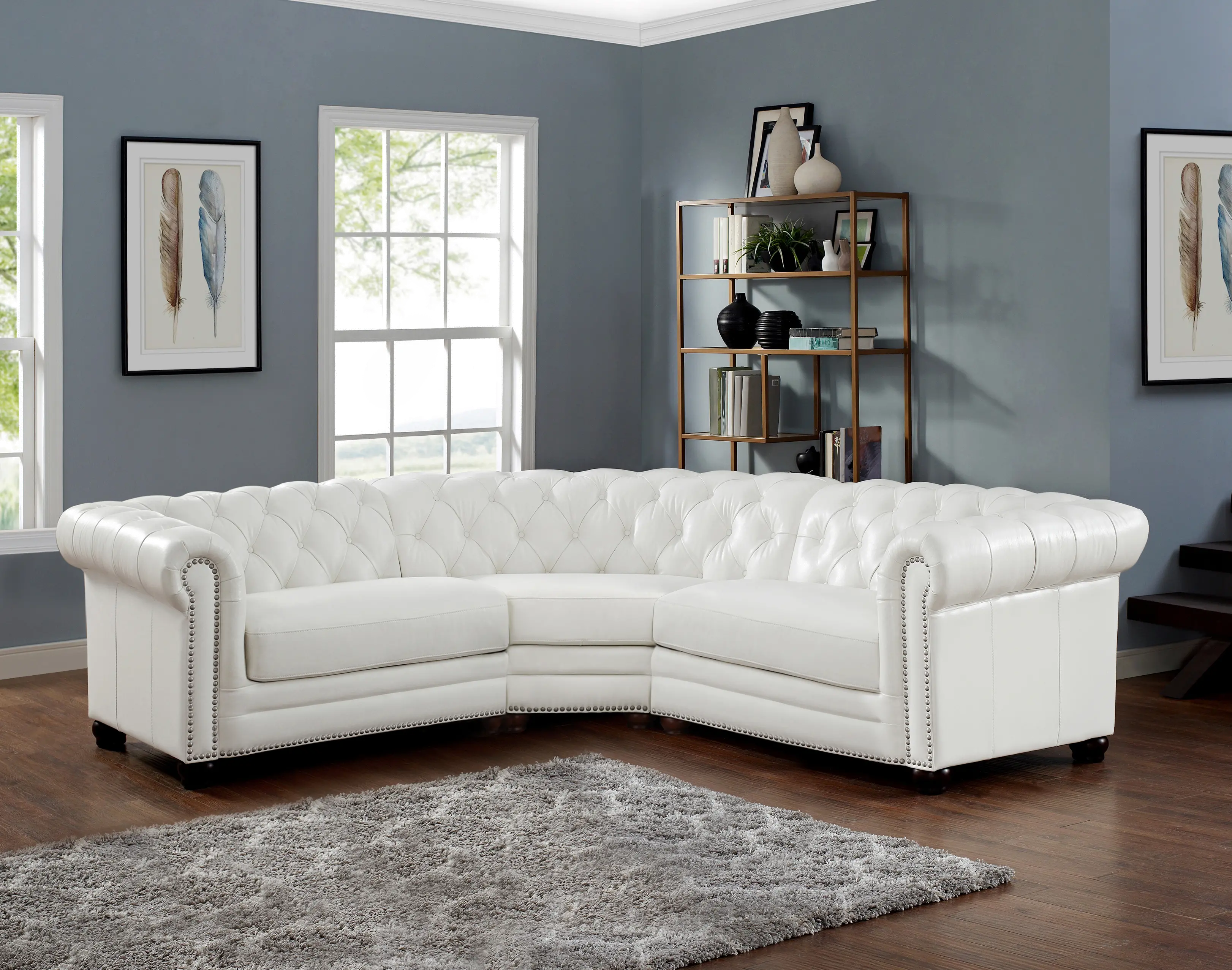 Kennedy White Leather 3 Piece Sectional - Amax Leather