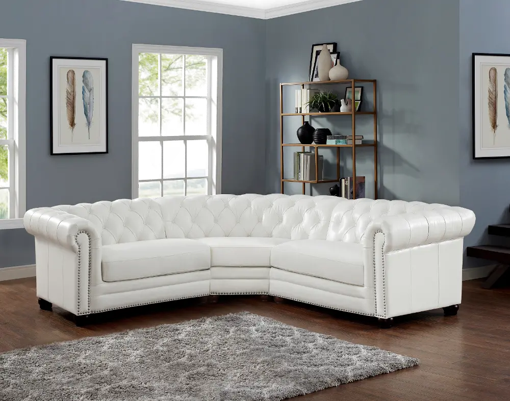 Kennedy White Leather 3 Piece Sectional - Amax Leather-1