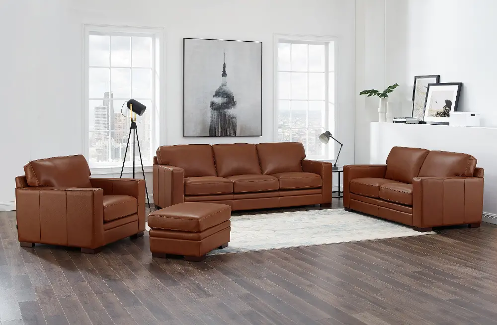 Chatsworth Brown Leather 4 Piece Living Room Set-1