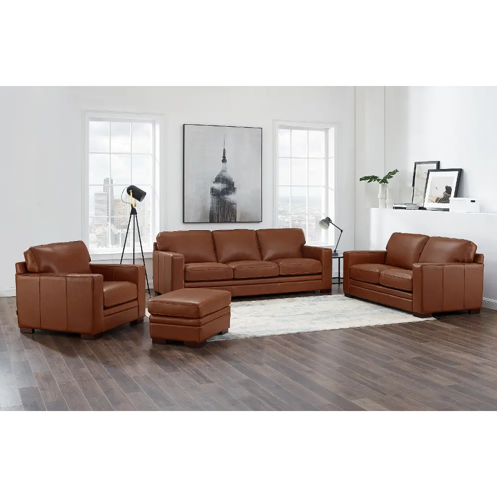 Chatsworth Brown Leather 4 Piece Living Room Set-1
