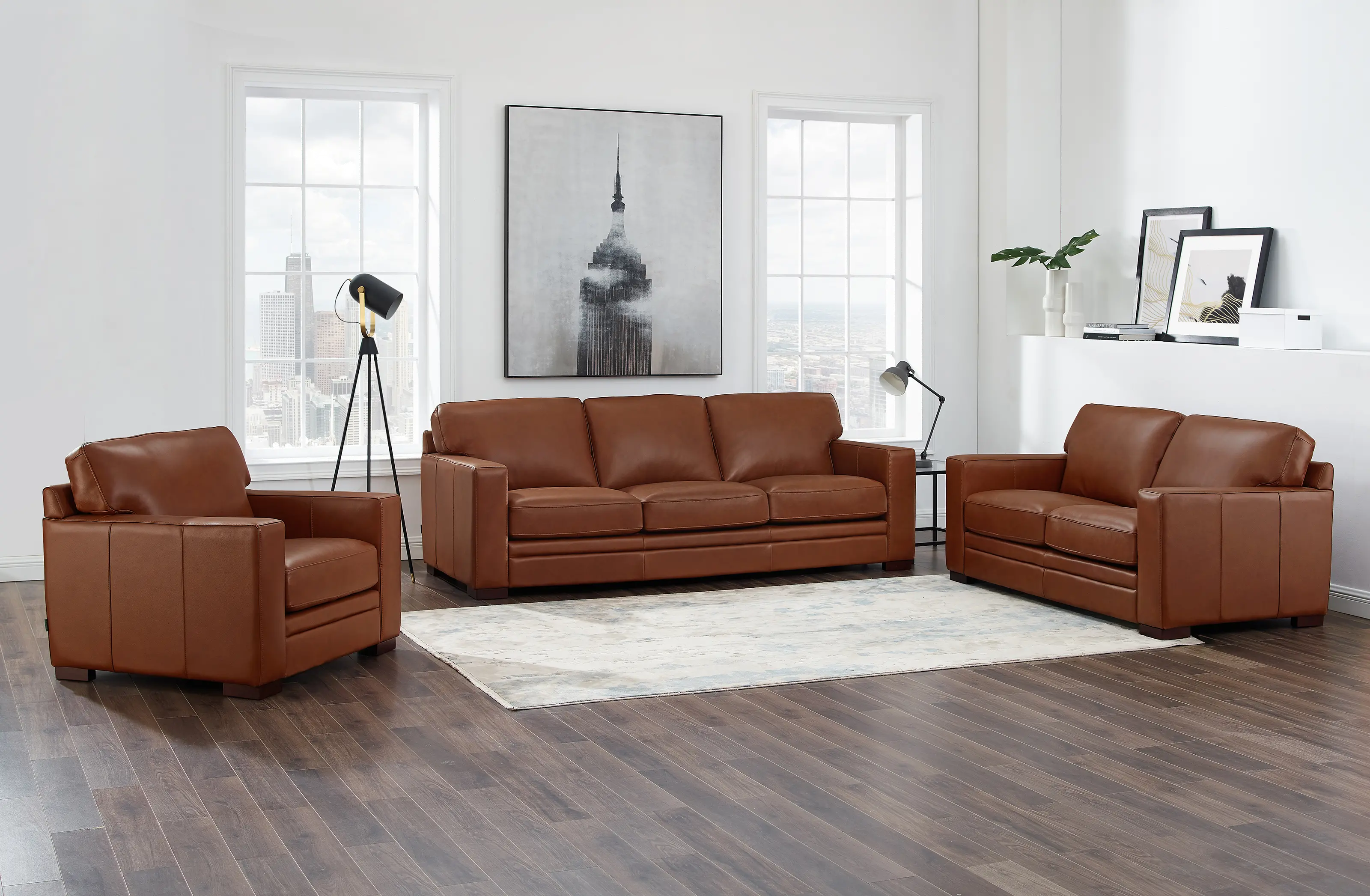 Chatsworth Brown Leather 3 Piece Living Room Set with Loveseat