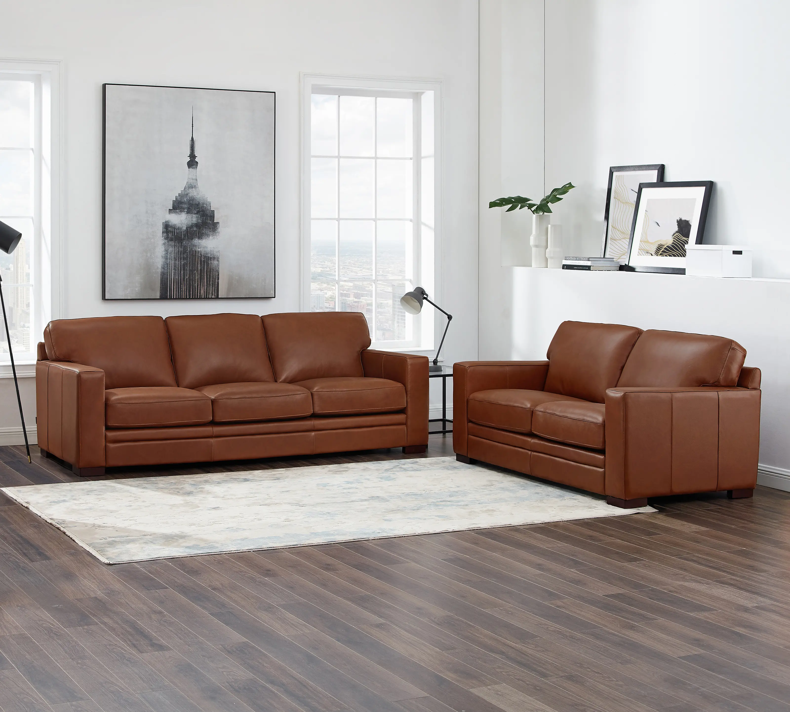 Chatsworth Brown Leather 2 Piece Living Room Set - Sofa & Loveseat...