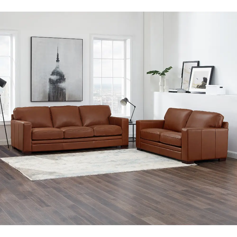 Chatsworth Brown Leather 2 Piece Living Room Set - Sofa & Loveseat - Amax Leather-1