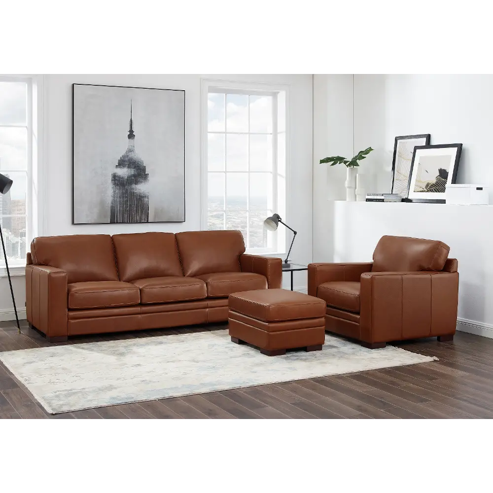 Chatsworth Brown Leather 3 Piece Living Room Set with Ottoman-1