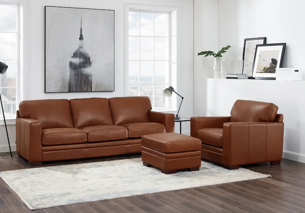 Chatsworth Brown Leather 3 Piece Set with Ottoman-1