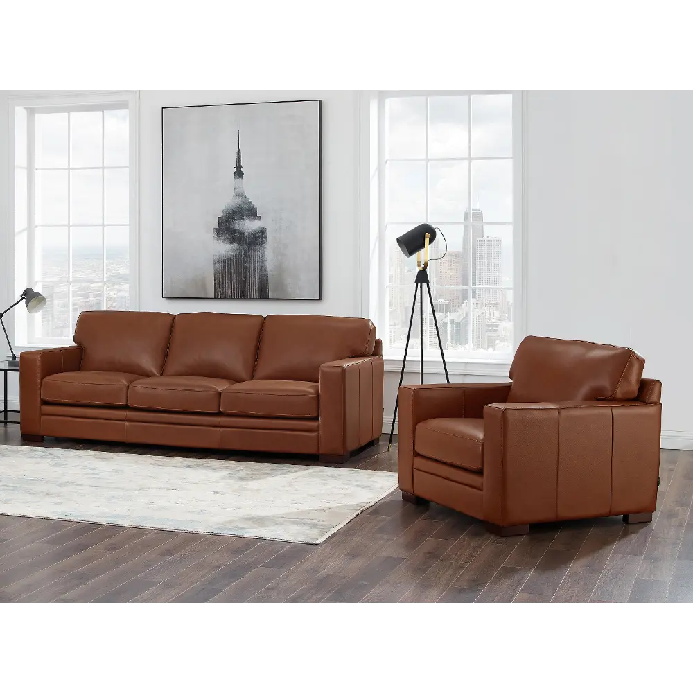 Chatsworth Brown Leather 2 Piece Living Room Set - Sofa & Chair-1