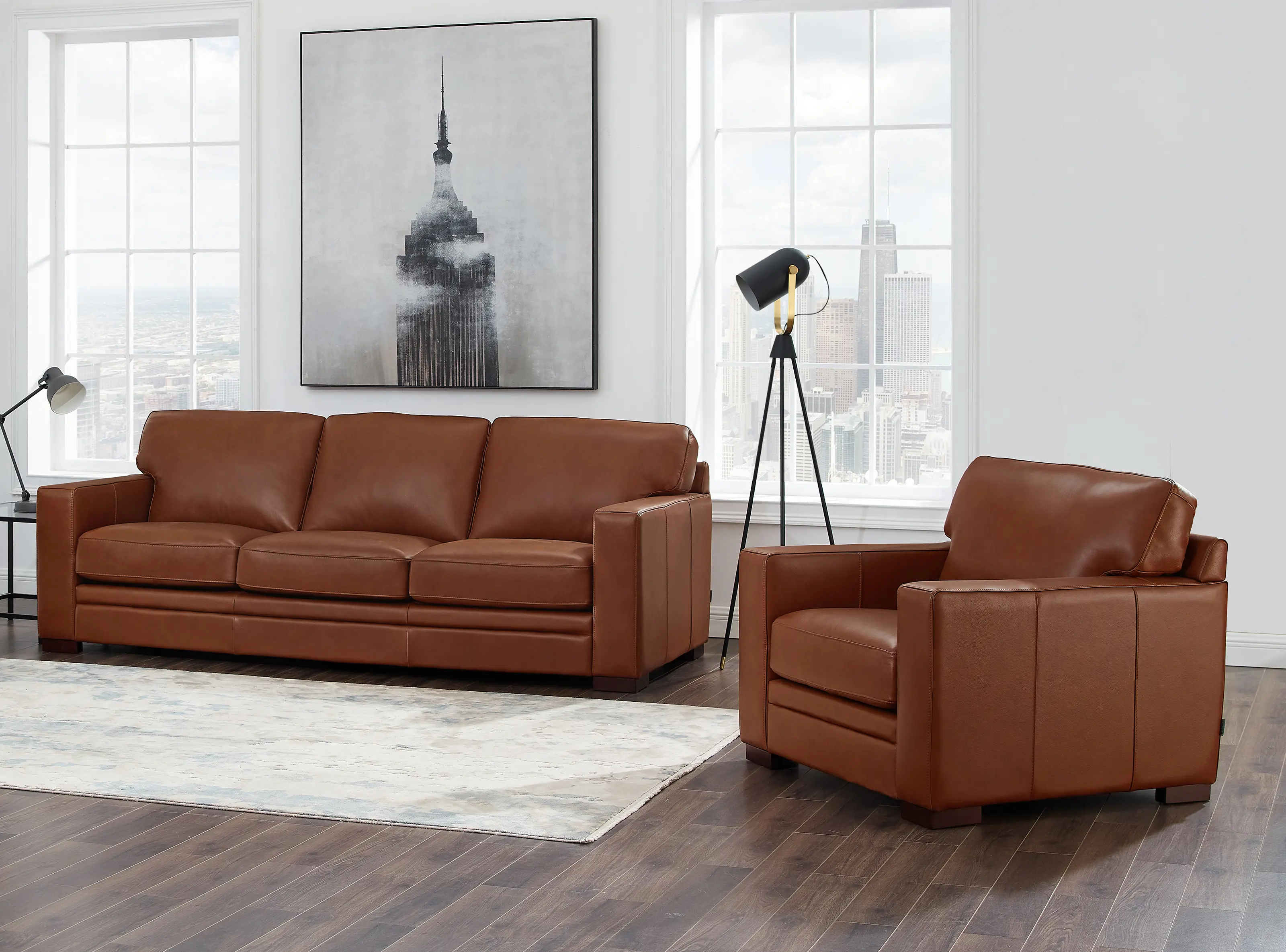 Chatsworth Brown Leather 2 Piece Sofa