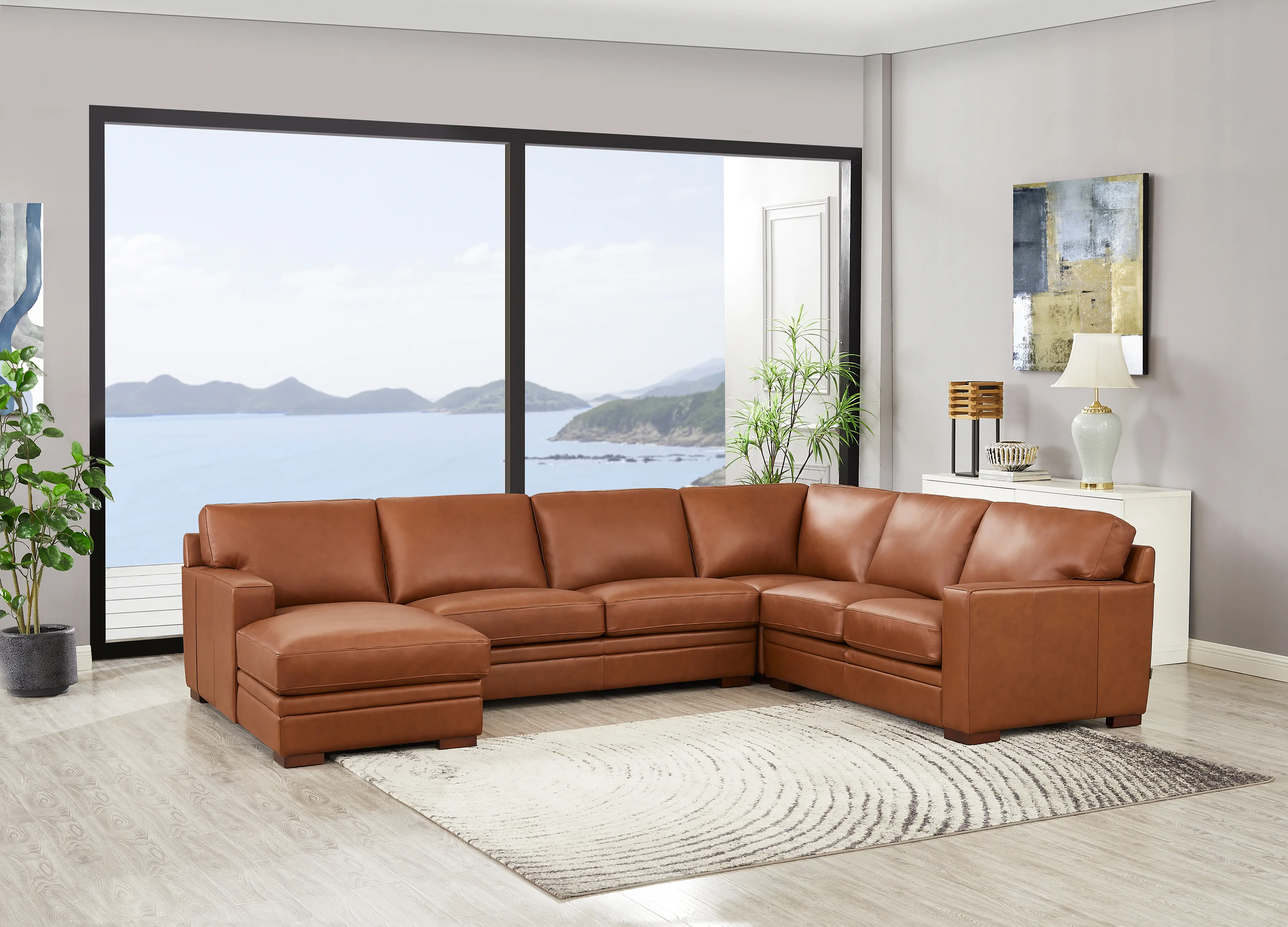 Chatsworth Brown Leather 4 Piece Sectional with Left-Facing Chaise