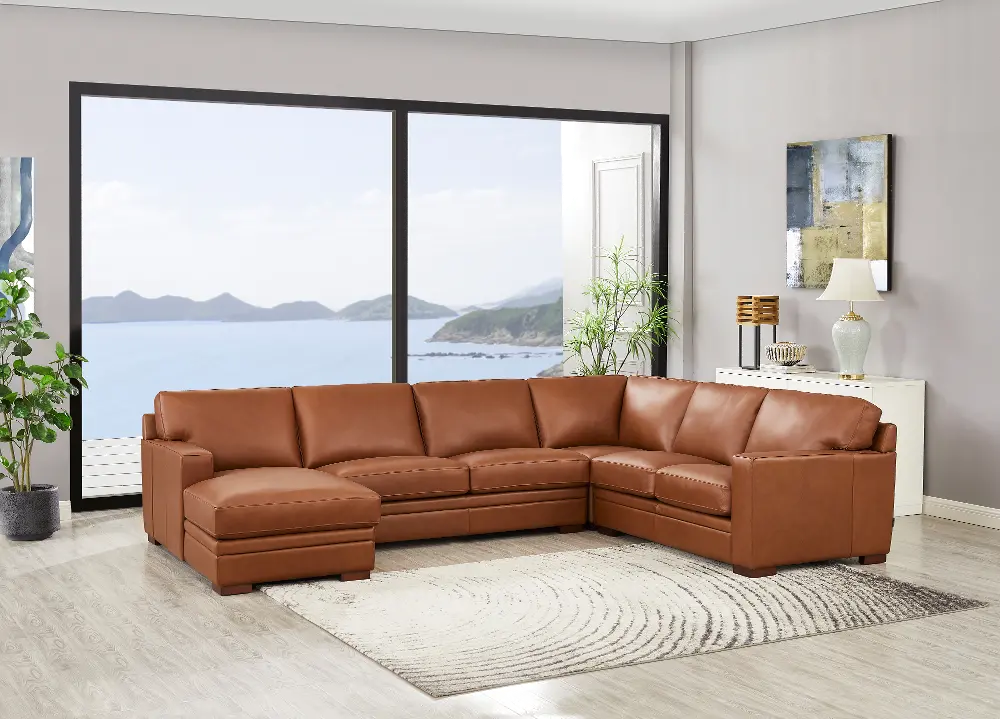 Chatsworth Brown Leather 4 Piece Sectional with Left-Facing Chaise-1