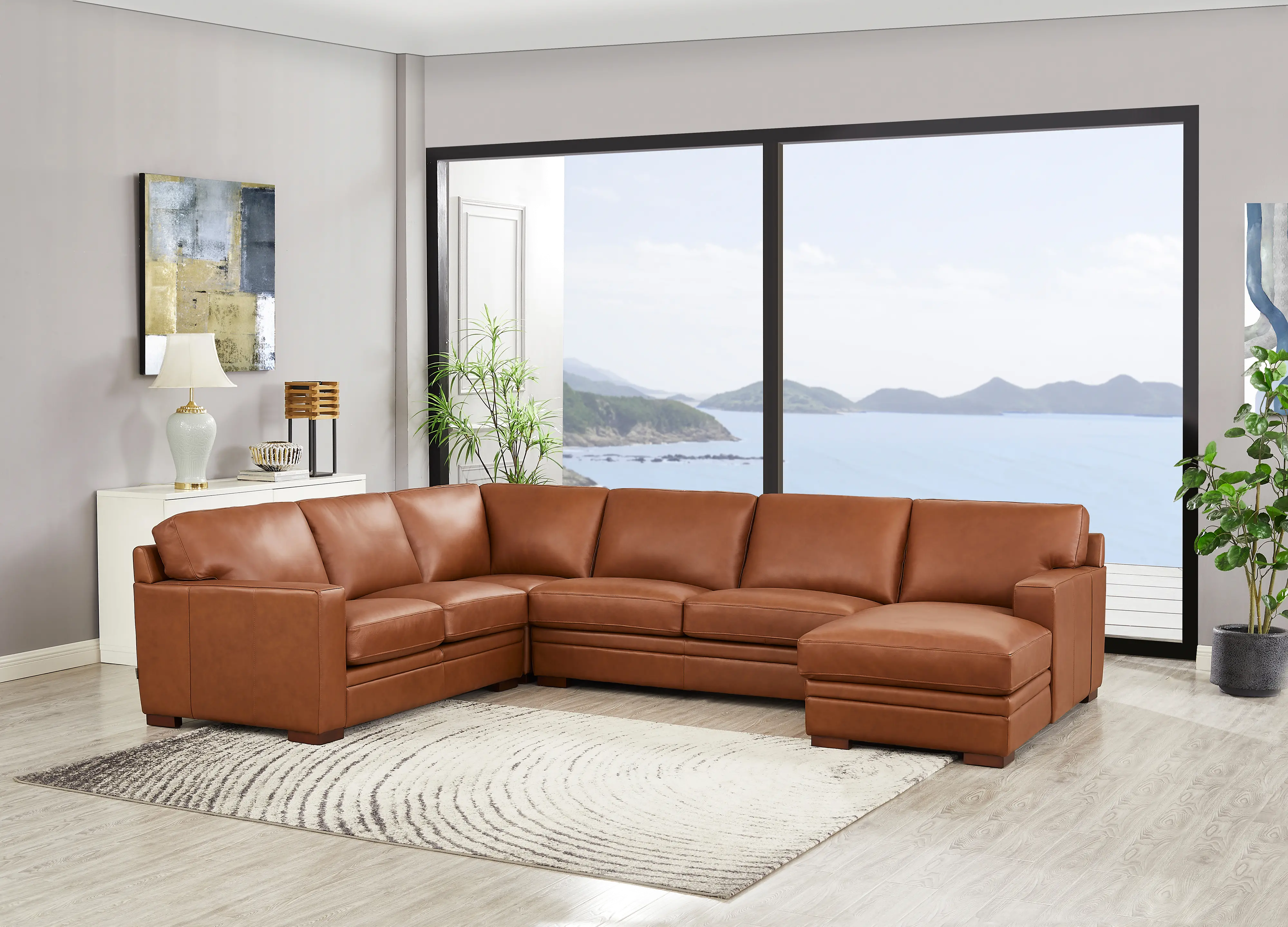 Chatsworth Brown Leather 4 Piece Sectional with Right-Facing...