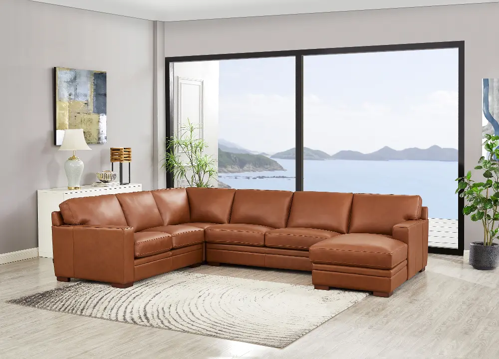 Chatsworth Brown Leather 4 Piece Sectional with Right-Facing Chaise - Amax Leather-1