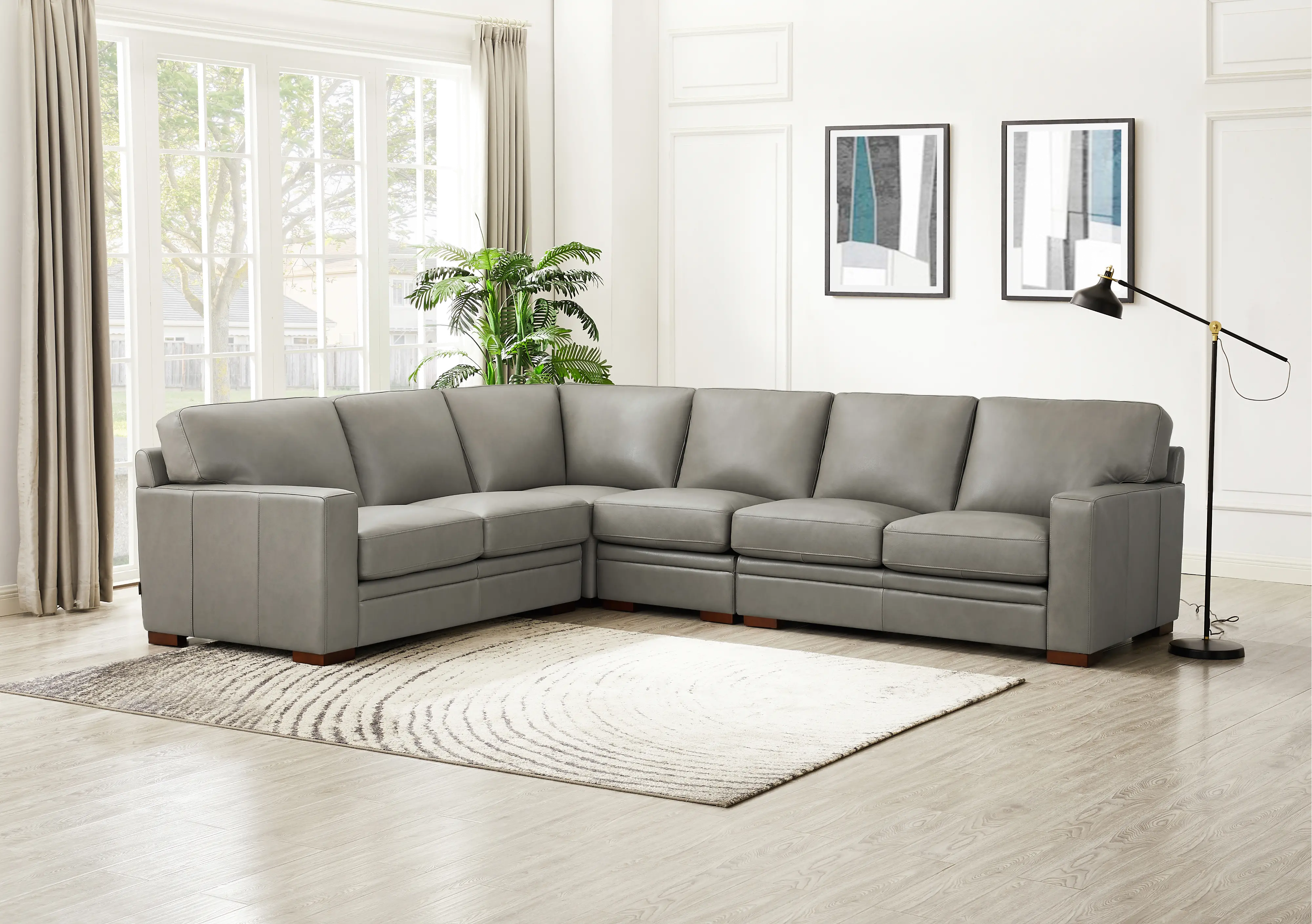 Chatsworth Gray Leather 4 Piece Sectional - Amax Leather
