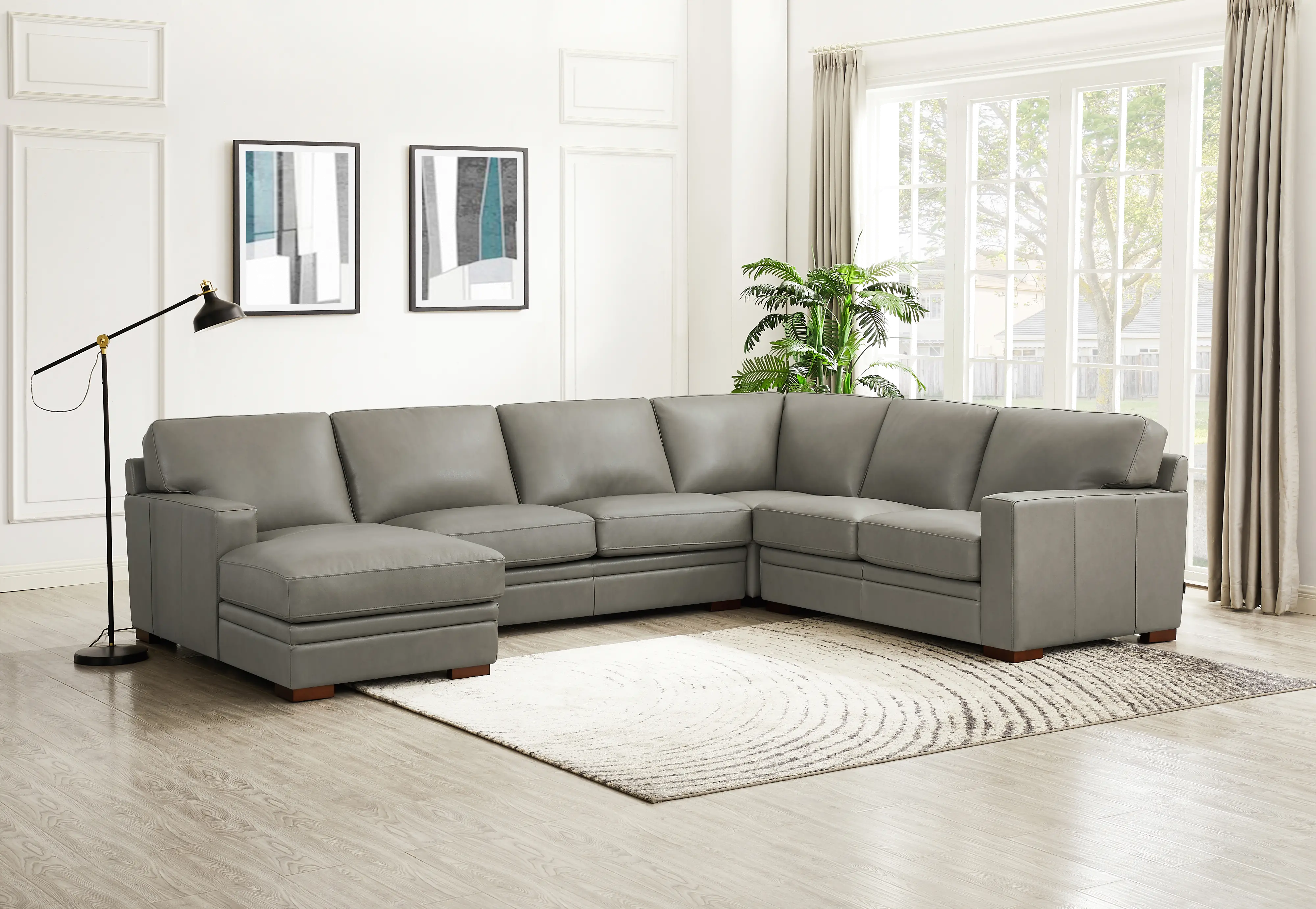 Chatsworth Gray Leather 4 Piece Sectional with Left-Facing Chaise