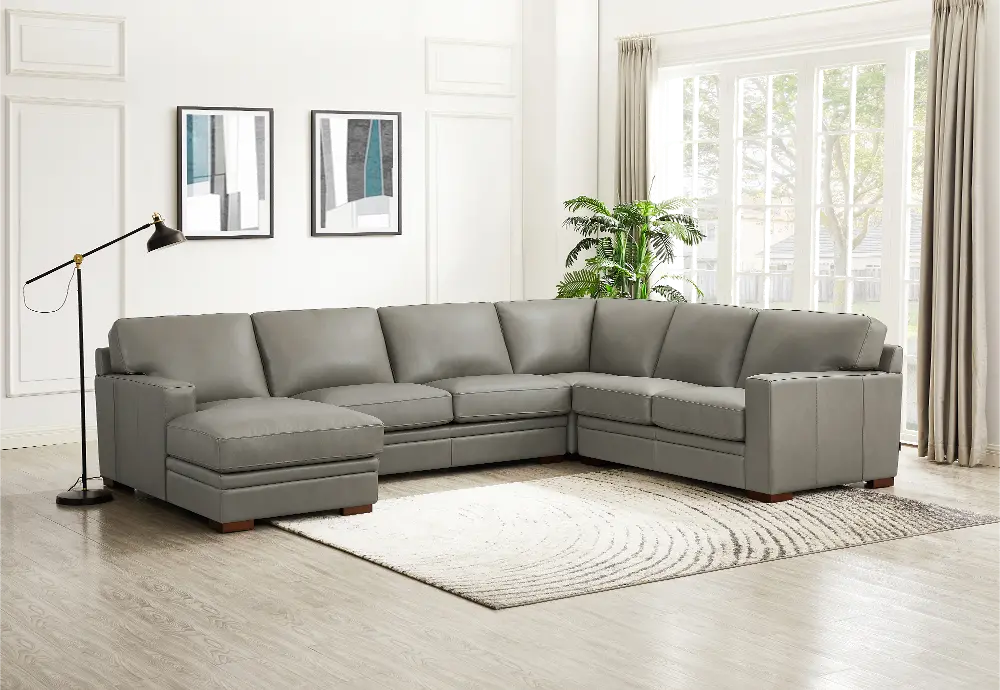 Chatsworth Gray Leather 4 Piece Sectional with Left-Facing Chaise-1