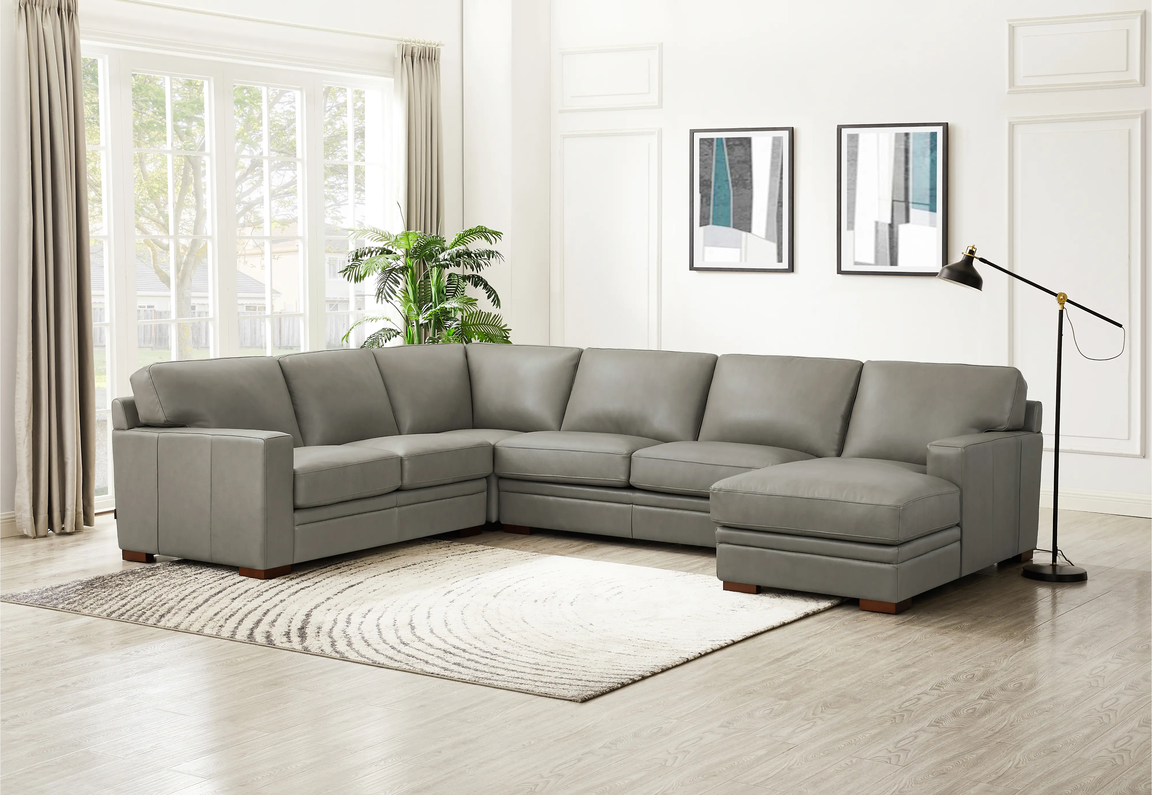 7727-SECT4-RHFCH-2376 Chatsworth Gray Leather 4 Piece Sectional with Rig sku 7727-SECT4-RHFCH-2376
