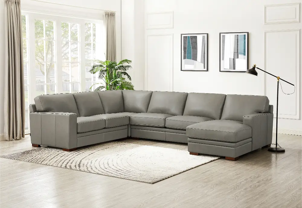 Chatsworth Gray Leather 4 Piece Sectional with Right-Facing Chaise-1
