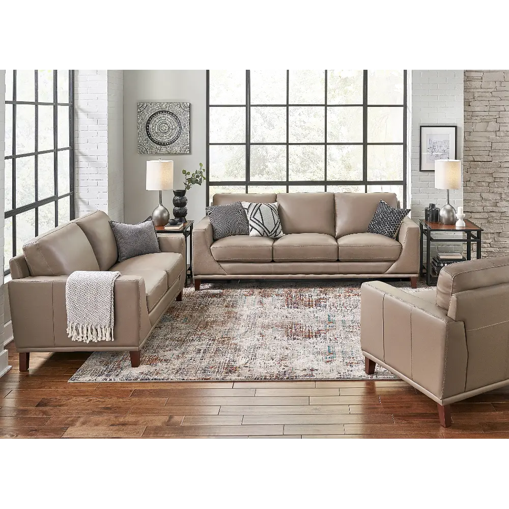 Sonoma Taupe Leather 3 Piece Living Room Set with Loveseat-1