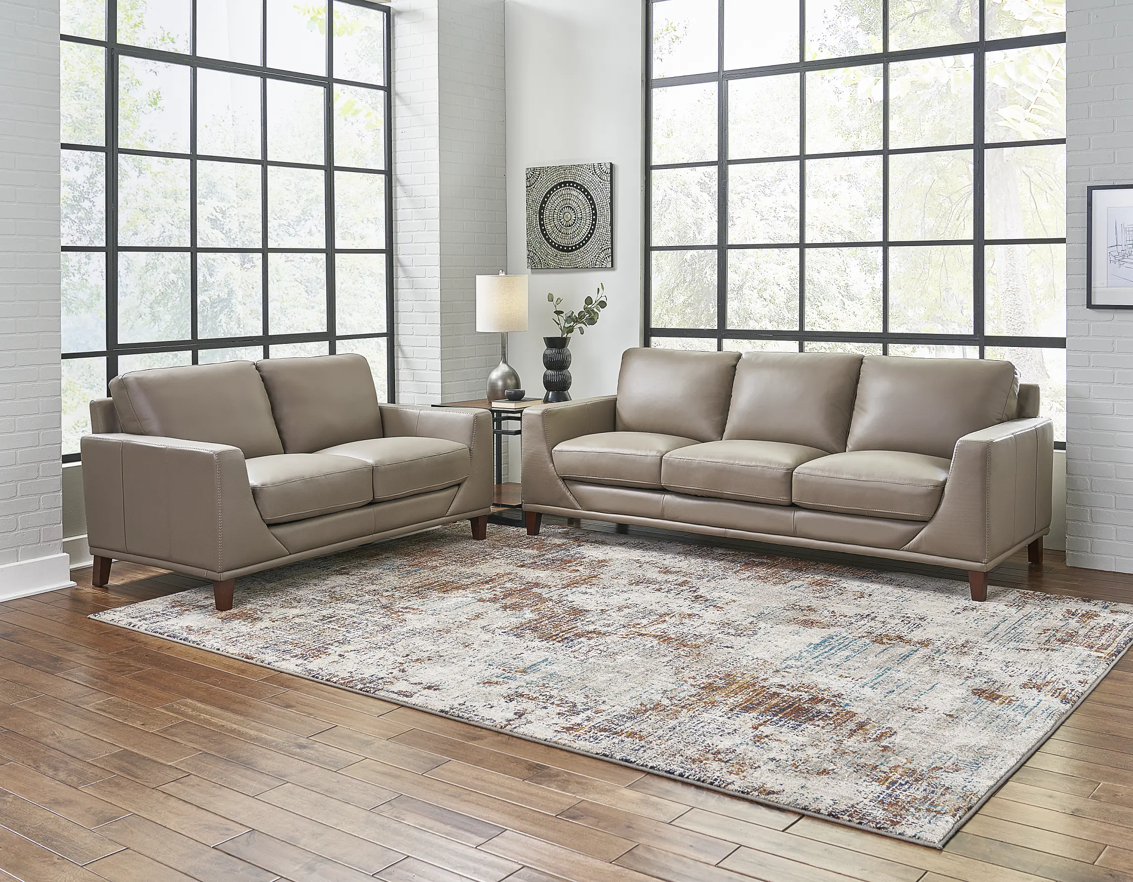 Sonoma Taupe Leather 2 Piece Sofa and Loveseat Set