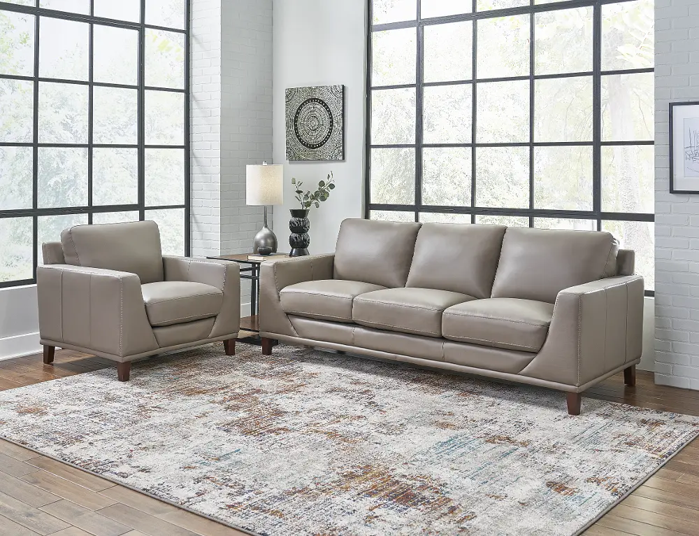 Sonoma Taupe Leather 2 Piece Living Room Set - Sofa & Chair-1