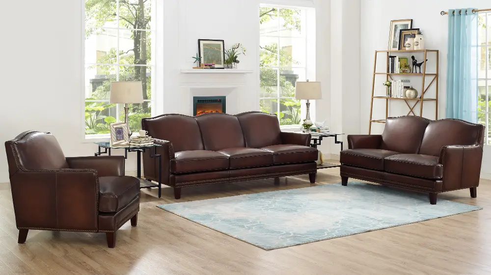Manchester Brown Leather 3 Piece Living Room Set-1