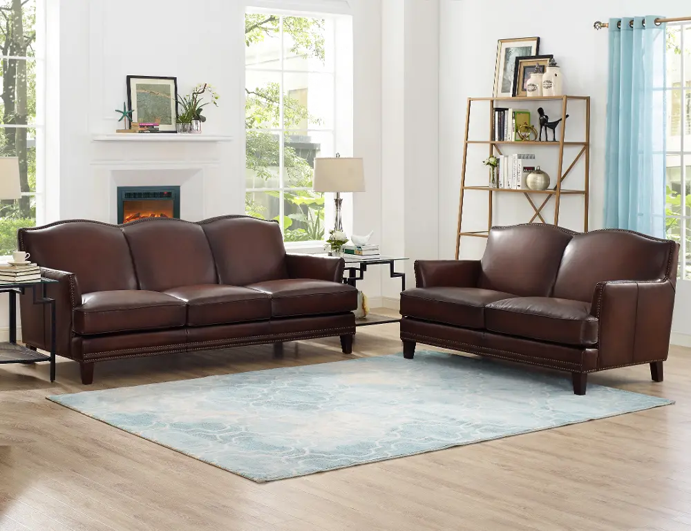 Manchester Brown Leather 2 Piece Living Room Set - Sofa & Loveseat-1
