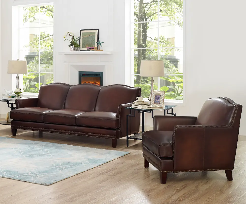 Manchester Brown Leather 2 Piece Living Room Set - Sofa & Chair-1