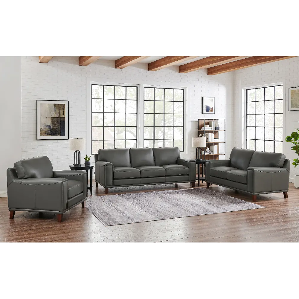 Harper Gray Leather 3 Piece Living Room Set - Amax Leather-1