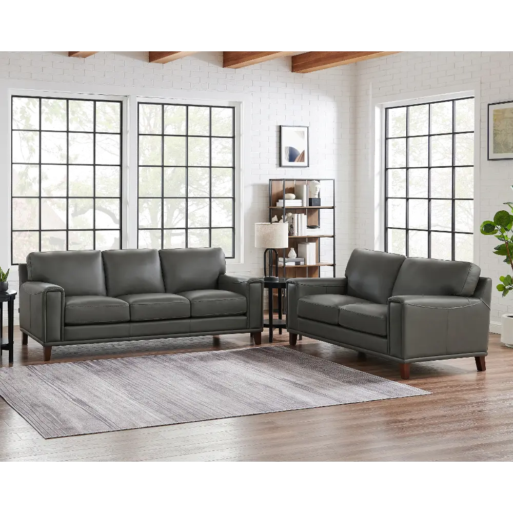 Harper Gray Leather 2 Piece Living Room Set - Sofa & Loveseat - Amax Leather-1